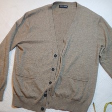 Kallspin Cardigan Sweater Unisex Size Large Beige Cashmere Wool Blend