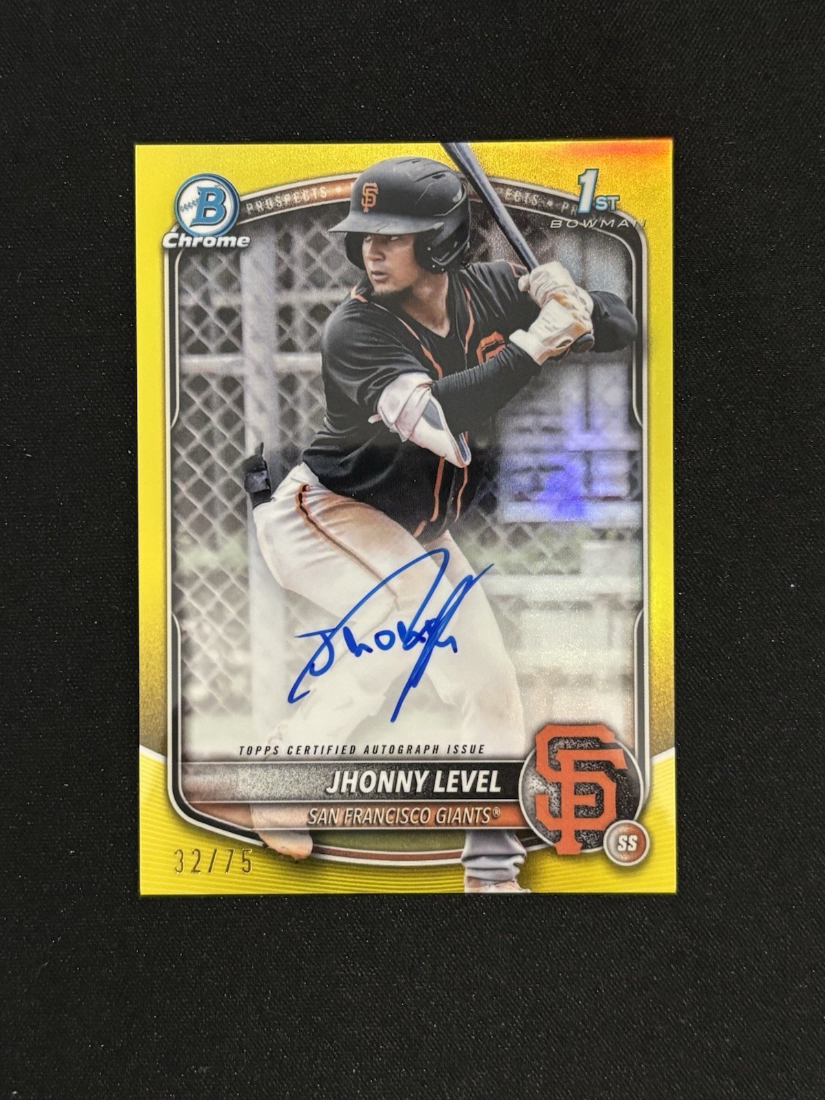 2025 Bowman Chrome Jhonny Level Yellow Refractor /75 Autograph #CPA-JL Auto