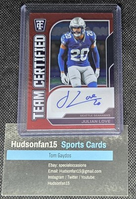 Julian Love 2024 Panini Totally Certified Team Auto #TCS-JLE Red 44/100 Seattle