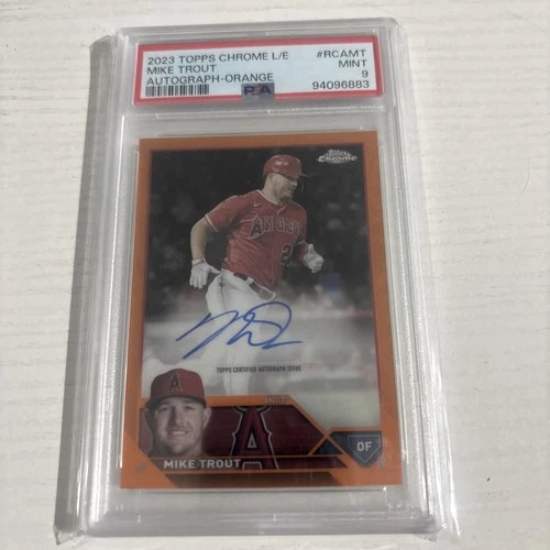 2023 Topps Chrome L/E  Mike trout Orange Logofractor Auto 1/25 PSA 9 #RCA-MT