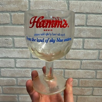 Vintage Hamm s Beer Goblet Thumbprint Heavy Stemmed Schooner Drink Glass