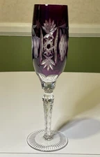Vtg Ajka Marsala Amethyst Purple Cut to Clear Crystal Champagne Flute 8-7/8 Mint