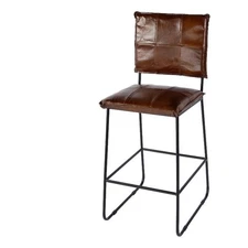 Beaumont Lane Contemporary Leather and Iron Bar Stool in Brown