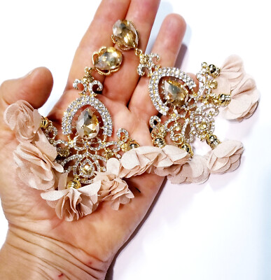Topaz Rhinestone Statement Drop Earrings Bridesmaid Prom Pageant Jewelry  4.4 in | eBay