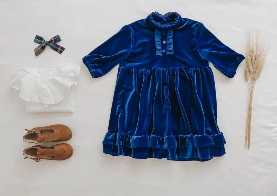 EUC Blue Velvet Ollie Dress Le Petit Elle 3 Yr Made in New York Made in USA