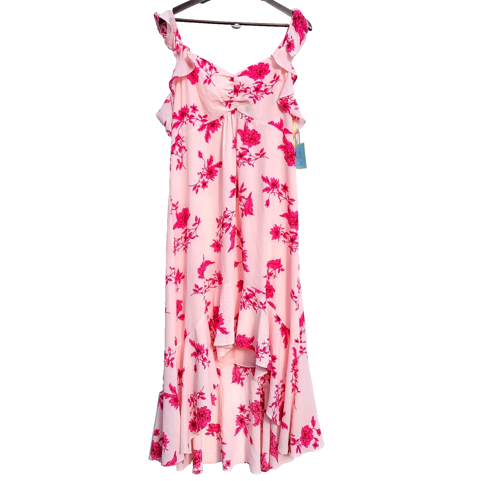 UNDERCOVER Abito CECE Taglia L Spalla Fredda Blush Segreto Floreale Primaverile Bouquet Increspato Hi Low