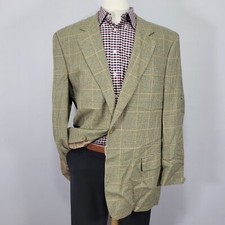 JOS A BANK Men's Sport Coat Blazer Two Button Beige Houndstooth Wool Size 46L