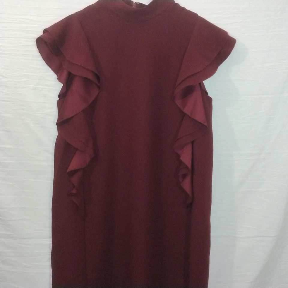 Kate Spade Crepe Flutter Sleeveless Shift Dress Magic Midnight Wine Red Sz 6 - Image 3 of 4