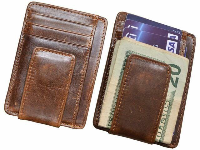 Vintage Brown Leather Money Clip Wallet #W513171NID