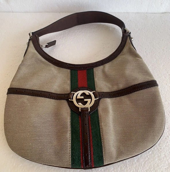 Authentic Gucci Web Canvas Reins Hobo Bag
