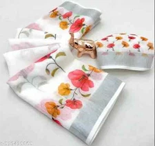 New Linen Cotton Sari With Unstitched Blouse Piece Party Wedding Wear For Women