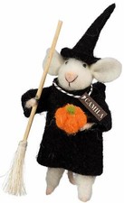 Halloween Witch with Pumpkin Camila Primitives By Kathy Wool Felt Mouse Decor