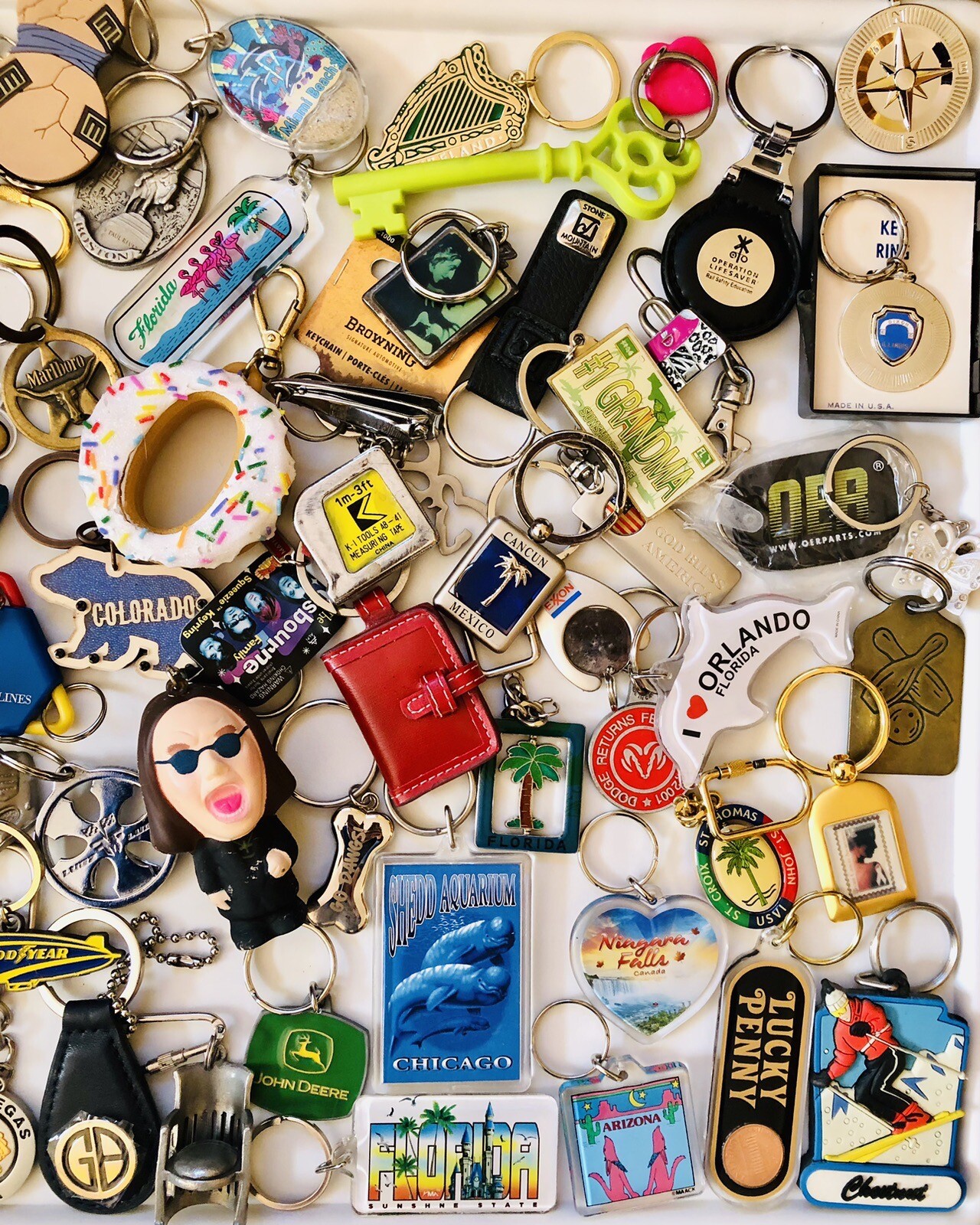 Huge Vintage Now Keychain LOT (300+) Travel Sports Novelty