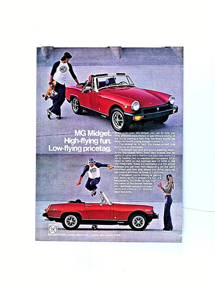1977 MG Midget Convertible Red Vintage Skateboard High Flying Original Print Ad - Image 2 of 4