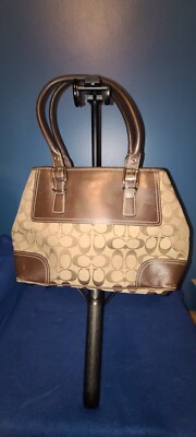Coach Hampton Brown Khaki Signature Jacquard And Leather Satchel