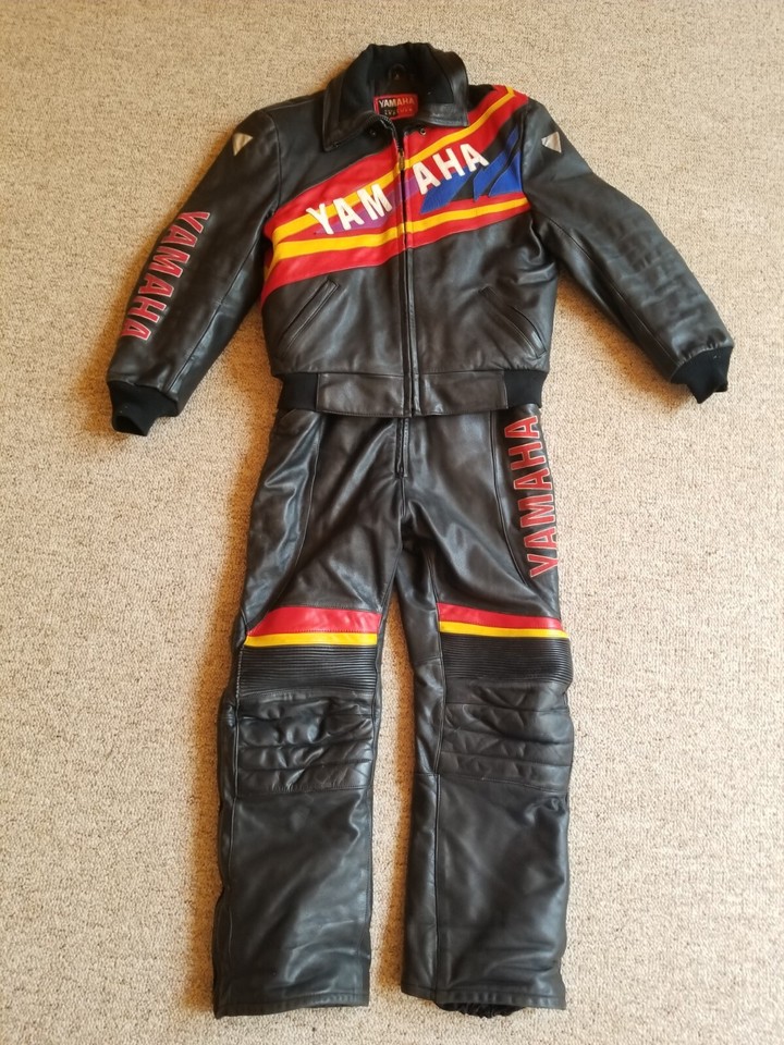 Rare Vintage 90s Yamaha Heavy Leather Colorblock Snowmobile Jacket