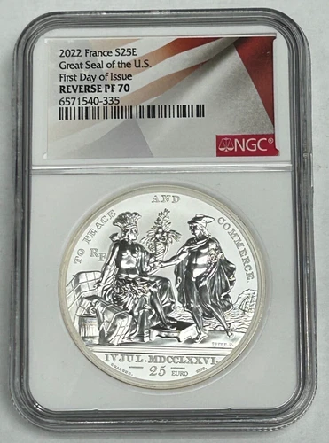 2022 France 2 oz Silver Great Seal of US 25 Euro NGC Reverse PF70