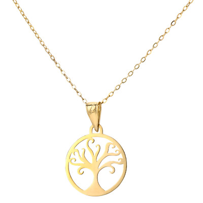 9ct Yellow Gold Tree of Life Pendant / Necklace - Chain Included - Solid 9k Gold