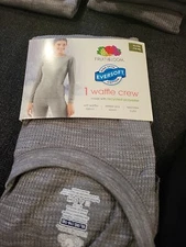 Fruit of the Loom Women's Eversoft GRAY Waffle Crew Shirt Thermal Top Base Layer