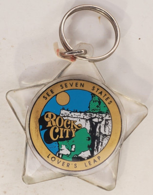 Vintage Rock City Lovers Leap Georgia Star Shaped Keychain Keyring Lookout Mt
