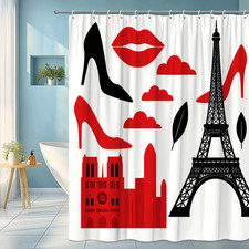 Stylish Black and Red Fashion Shower Curtain - Eiffel Tower Design