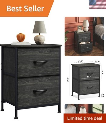 Elegant Charcoal Black Nightstand with 2 Spacious Fabric Drawers - Modish Style