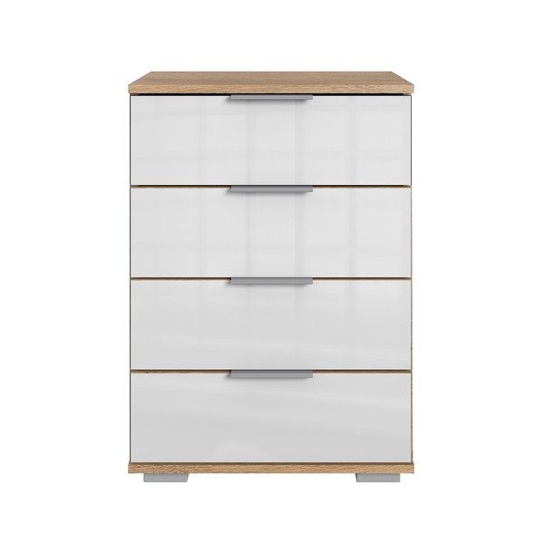 Nachttisch Nachtschrank Nachtkonsole Hoch Boxspringbett Eiche Glasfront Weiß-image