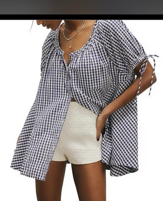 #ad Free People Farley Tunic Navy White Gingham $95.00