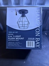 Hampton Bay Bryson 6-in-1 Light Flush Mount Matte Black Finish Caged Shade NIB