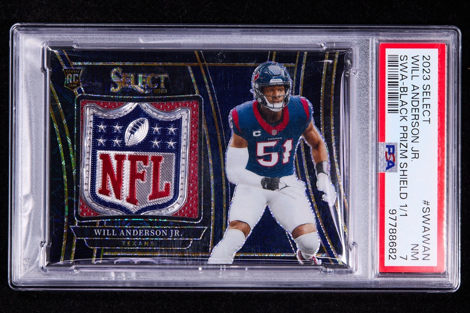 Will Anderson Panini Select Jumbo Rookie Swatches #SWAWAN Black Prizm NFL Shield 1/1