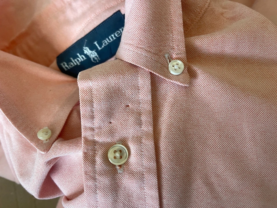 Camisa Ralph Lauren Para Hombres 17.5 Rosa Abotonada Calce Clásico Manga Larga Carne Poni Foto 4 de 4