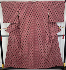 Japanese Vintage Kimono Silk Purple Tumugi Traditional Authentic Length 60 in