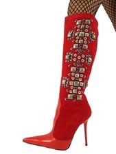 GIANRICO MORI WOMEN'S LEATHER STILETTO HEELS BOOTS RED 37-38-39-40-41-42-43-44