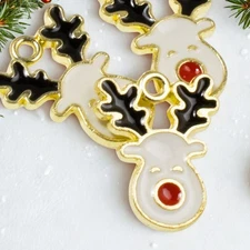 Festive Reindeer Enamel Charms for Holiday Jewelry Making & Christmas Crafts
