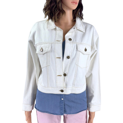White Denim Trucker Jacket Y2K 90s Contrast Stitch Cotton Indie Size M Mi Ami