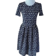 LuLaRoe Amelia Geometric Print Short Sleeve Fit Flare Dress Size S Made in USA