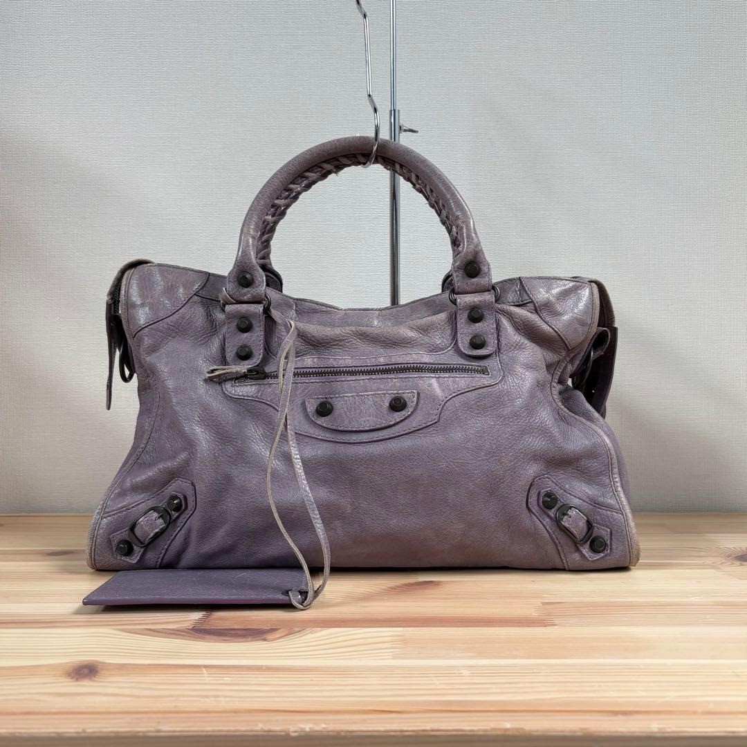 Balenciaga The City Bag 115748 Purple Leather 2Way Tote Shoulder thumbnail 3