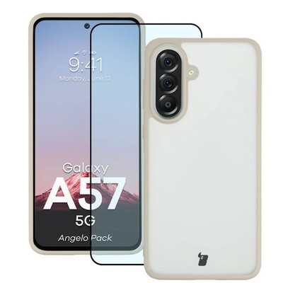 Handyhülle + Glas für Galaxy A57 5G Bizon Case Cover Schutzhülle Etui Beige