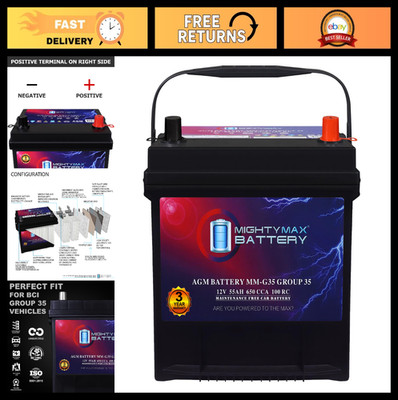 12V 55Ah AGM Car Battery - Group Size 35, 650 CCA, Rechargeable, Start/Stop Syst