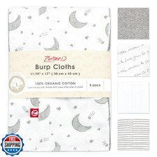 Zutano 5-Pack Organic Burp Cloths for Baby Girl and Boy, Large Cotton Burping