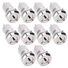 10PCS 12mm Key Switch, AC/DC 220V, Metal Barrel, ON/OFF Power Lock, Single Pull