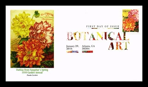 US COVER BOTANICAL ART DAHLIAS FIRST DAY ISSUE PANDA CACHET