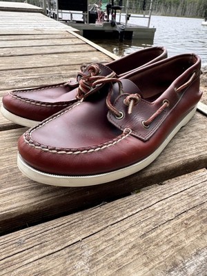 LL Bean Mens Casco Bay Boat Shoes Moc Toe sz 10.5 Burgundy Sebago Ralph RARE