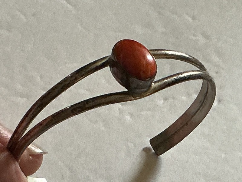 C L Sterling Silver Carnelian Orange Stone Cuff Bracelet