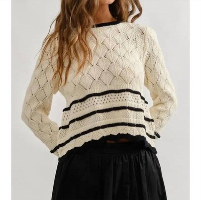 Aaron & Amber Pointelle Striped Sweater Size M