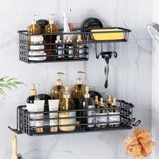 LEVERLOC Shower Caddy Suction Cup, 2 Pack suction shower shelf with 2 X Black