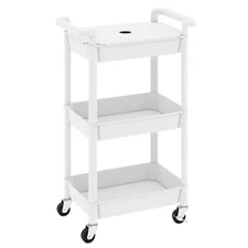 Utility Rolling Cart with Detachable Tray Top 3-Tier Kitchen Storage