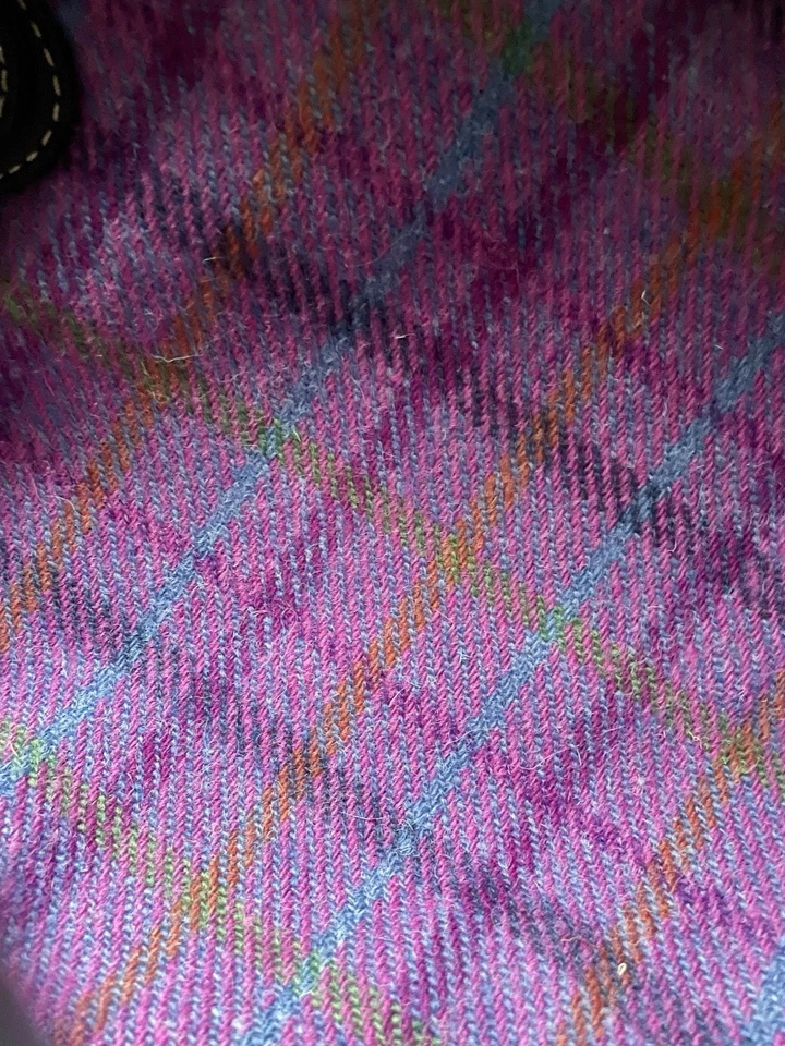 Large Harris Tweed Purple Tartan Shoulder Bag Tweed & Black Leather - Image 3 of 4