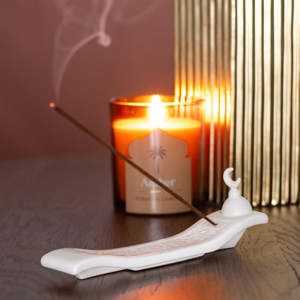 Geometric Crescent Moon Ceramic Incense Ash Catcher. Aromatherapy Gift.