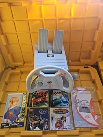 Sega Dreamcast Mad Catz Dream Wheel Steering Wheel Pedals Set tested. With Games